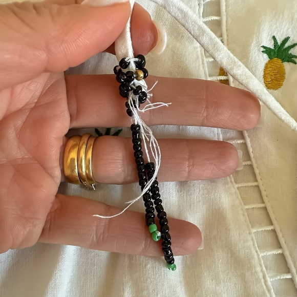 Farm Rio Crop Top Pineapple Embroidered Blouse – Beaded Linen Blend – Size Small - Picture 8 of 13